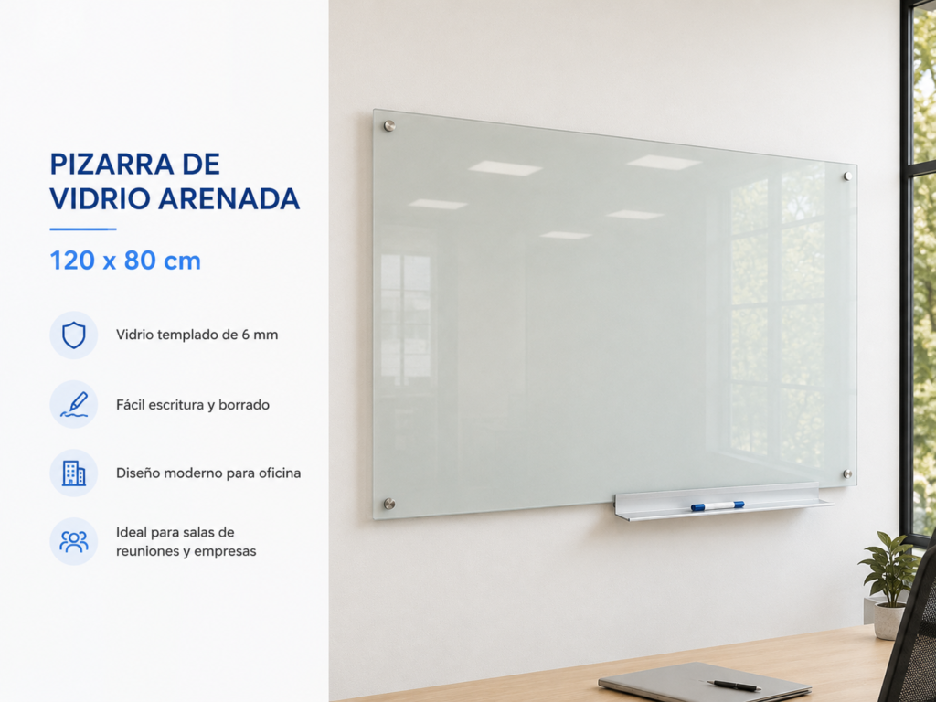 Pizarra de vidrio templasdo arenado de 120 x 80 cm para oficinas modernas
